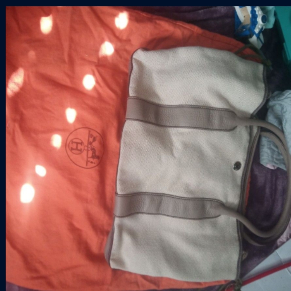 Hermes Canvas and Leather Tote Bag